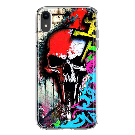 MUNDAZE Apple iPhone XR Shockproof Clear Hybrid Protective Phone Case Skull Face Graffiti Painting Art Cover