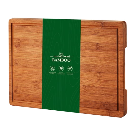 Bamboo Cutting Board for Kitchen, 16x11 in, 1-in Thick Wood Chopping Board with Deep Juice Groove for Meat Fruit Vegetable, Knives-Friendly & Easy to Clean, Natural