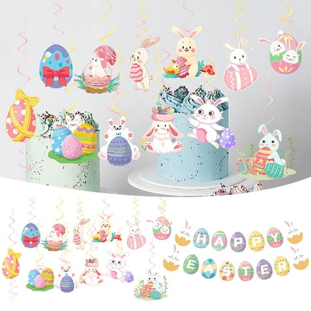 

Easter Decorations Easter Party Decorative Pendant Rabbit Egg Window Ceiling Spiral Flag Banner Easter Decorations for the Home