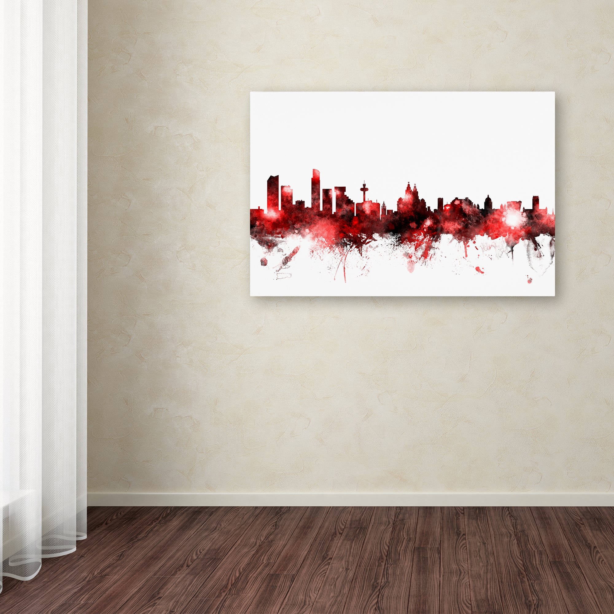 Trademark Fine Art Michael Tompsett 'Liverpool Skyline Red 2' 12" x 19" Canvas Stretched (190836092604)