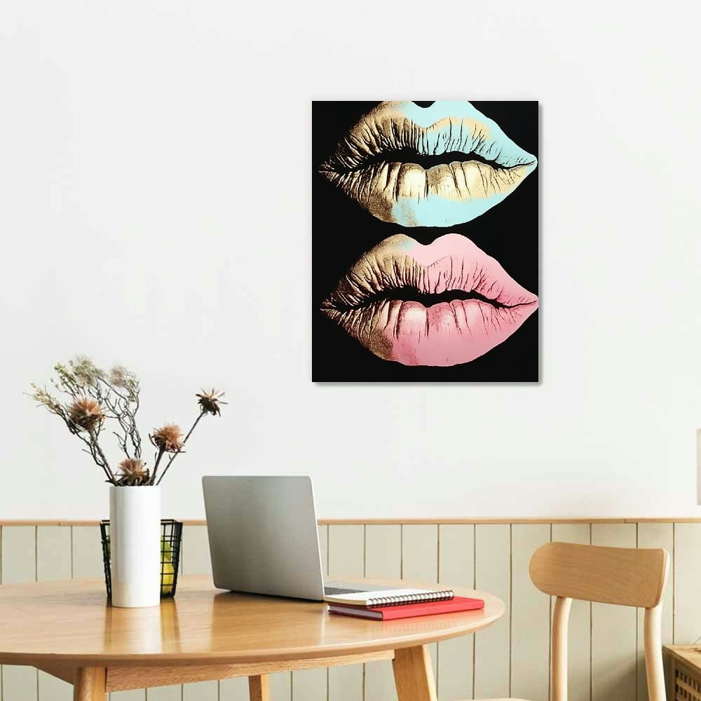 COMIO  Lip Canvas Wall Art Abstract Modern Wall Decorations Mouth Paintings Pictures Makeup Lipstick Prints for Bedroom Living Room Bedroom Dorm College Ready to Hang