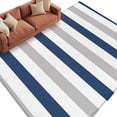 thumbnail image 2 of Navy Blue Grey Stripe Washable Living Room Rugs 8'x10', Classic Modern Low Pile Throw Large Area Rug Non-Slip Sturdy Edge Binding Carpet for Bedroom Dining Room Office, 2 of 9