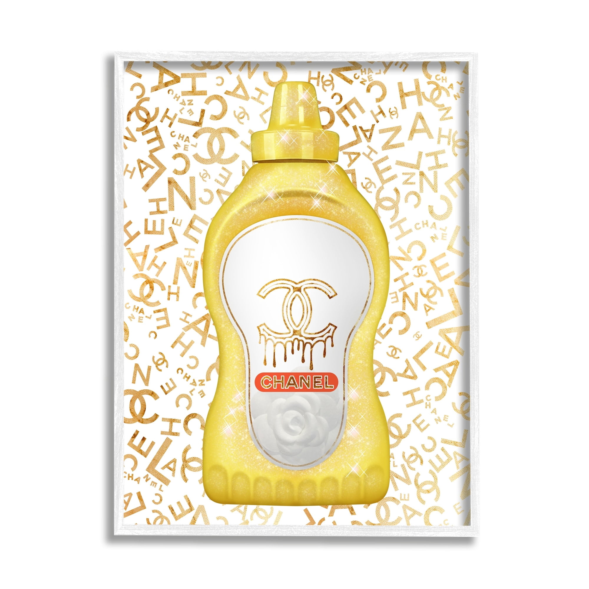 Stupell Industries Glitzy Fashion Bling Kitchen Condiment Mustard Bottle Graphic Art White Framed Art Print Wall Art, Design by Ziwei Li