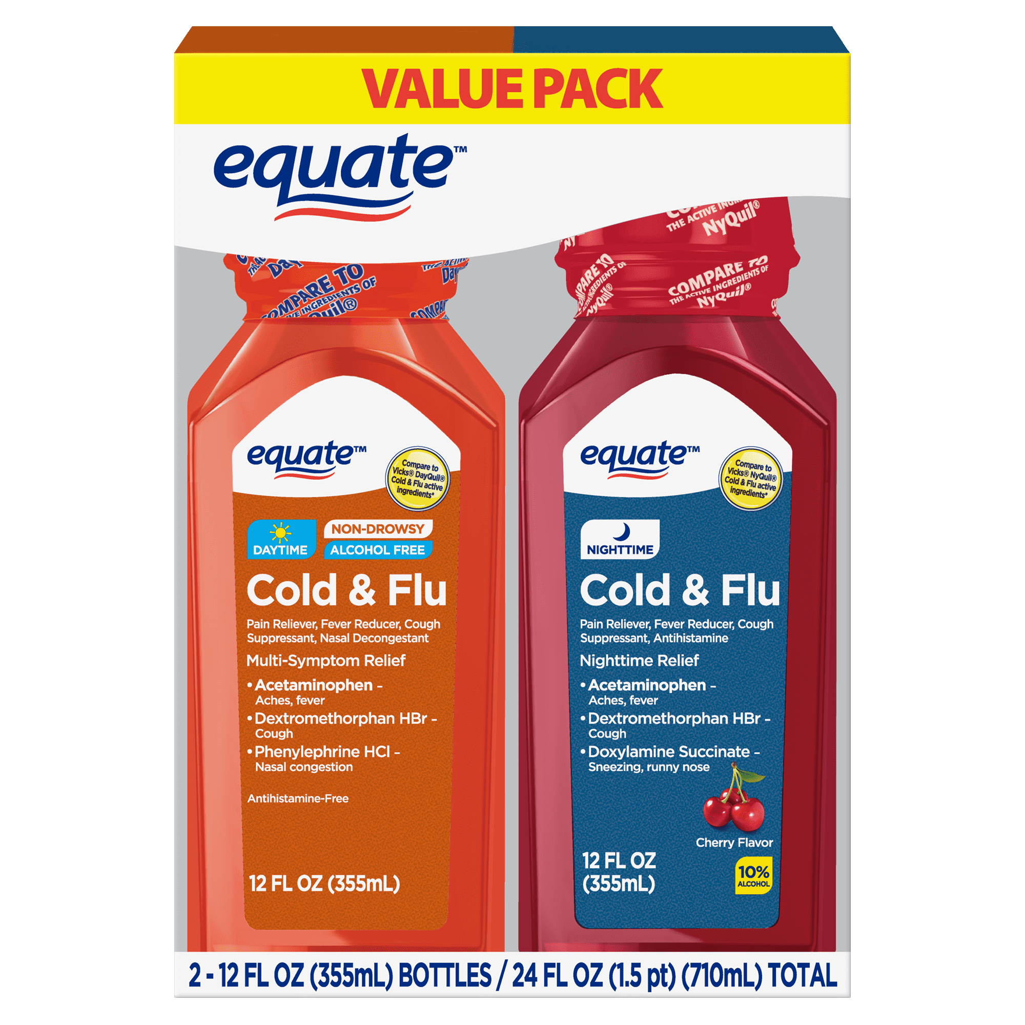 Equate Daytime & Nighttime Cold & Flu Relief; Cold Medicine Combination Pack12 fl oz2 Pack