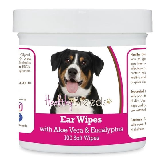 Healthy Breeds 192959823622 Entlebucher Mountain Dog Ear Cleaning Wipes with Aloe & Eucalyptus for Dogs - 100 Count