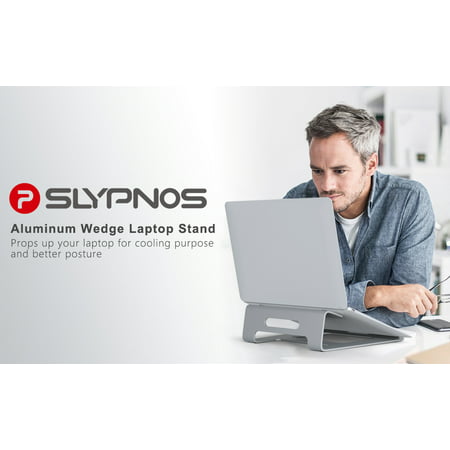 SLYPNOS Aluminium Wedge Laptop Stand Cooling Ventilated Portable Tilted Elevated Laptop Riser with Non-Slip Pads and Front Lip for 11”-15.4” Laptop Notebook Tablet,