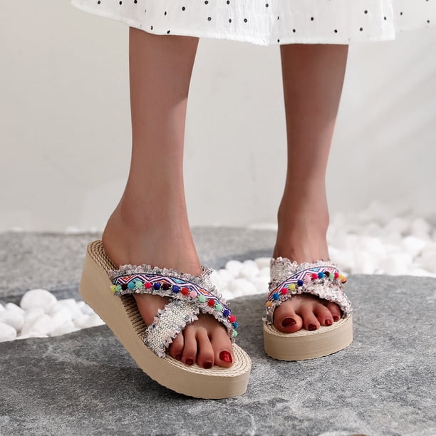 Zapatillas con punta abierta para mujer, sandalias cómodas, informales, cómodas, para la playa Wmkox8yii ytu5533