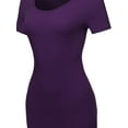 thumbnail image 4 of A2Y Women's Solid Fitted Classic Short Sleeve Premium Cotton Midi Dress Dark Purple S, 4 of 5