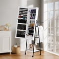 thumbnail image 2 of Full mirror wood flooring style, with storage shelves, white light beads, detachable foldable hanging bar at the back, jewelry storage mirror cabinet - white, 2 of 8