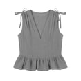 thumbnail image 4 of HongQid Women's Tie-Shoulder Ruffle Peplum Blouse Summer Sleeveless V Neck Linen Blend Tank Tops, 4 of 6