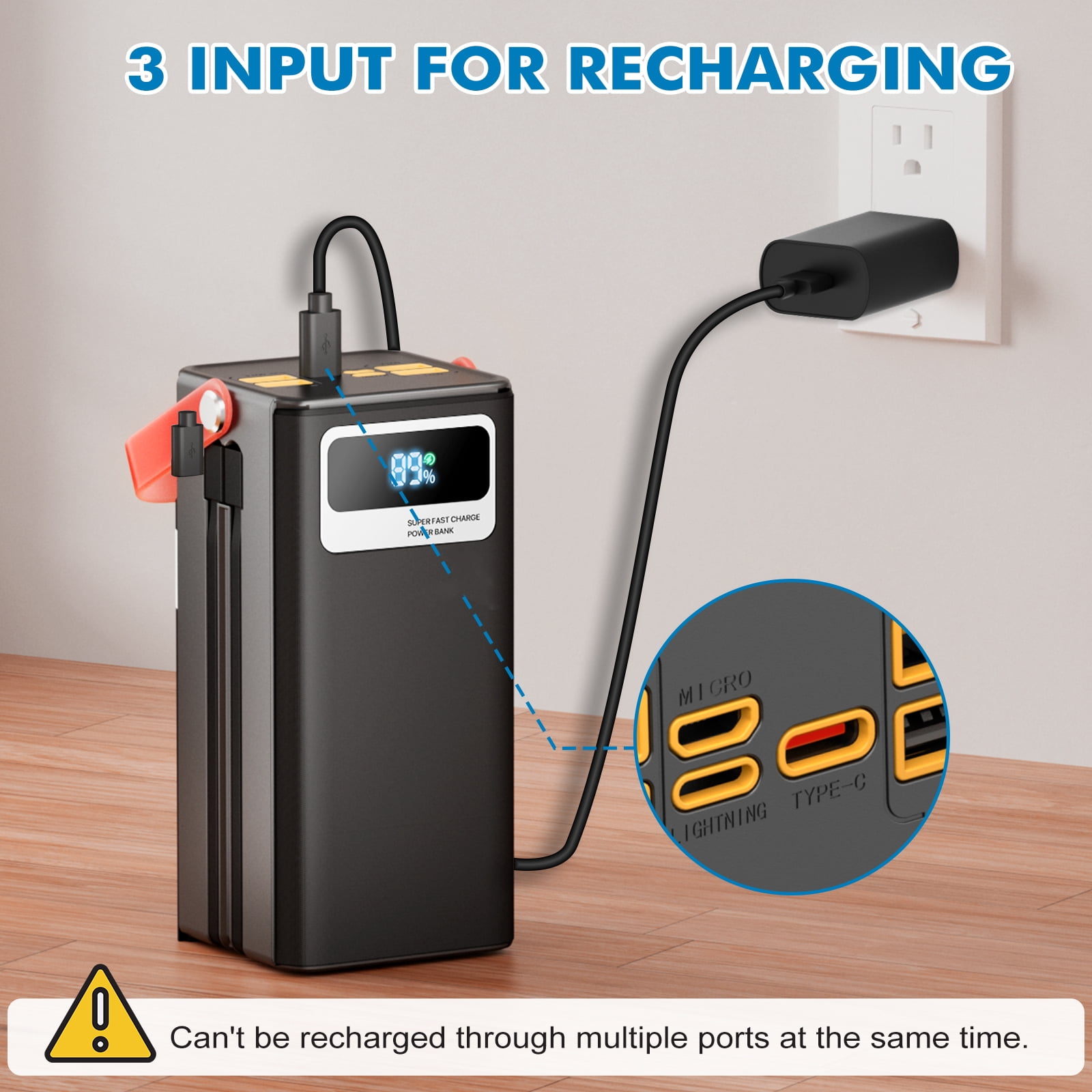 PGYOB 50000mAh Portable Charger Power Bank with Built-in Cables, Super Fast Charging & Flashlight, for Laptop,iPhone,Android, Home, Camping, Emergency