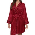 thumbnail image 6 of 2 Pack ylioge Lightweight Robes for Women Long Sleeve Short Length Satin Bathrobes Ladies Trendy Solid Color Open Front Homewear Pajama Bath Robe with Belt, 6 of 8