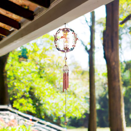 ICE ARMOR 30" Long Hummingbird Copper and Gem Wind Chime in Globe Shaped Garden Patio Decoration