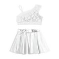 thumbnail image 4 of YONGHS Girls Jazz Hip Hop Performance Costumes Crop Tops with Pleated Skirt Modern Dance Outfits Silver 10, 4 of 7