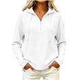 thumbnail image 2 of Quarter Zip Pullover wWomen Waffle Knit Long Sleeve Drawstring Casual Sweatshirt Hooded Tops, 2 of 7