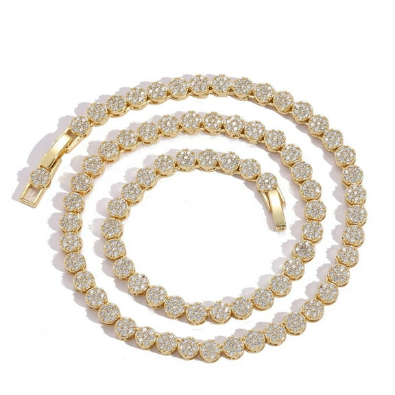 Round Cut Tennis Necklace for Women 18K Gold Plated Lab Diamond Tennis Necklace Chain CZ Necklaces for Women Party Prom Gemstone Necklaces (Width 5MM)