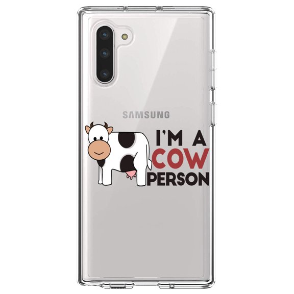 DistinctInk Clear Shockproof Hybrid Case for Samsung Galaxy Note 10 (6.3" Screen) - TPU Bumper Acrylic Back Tempered Glass Screen Protector - I'm A Cow Person