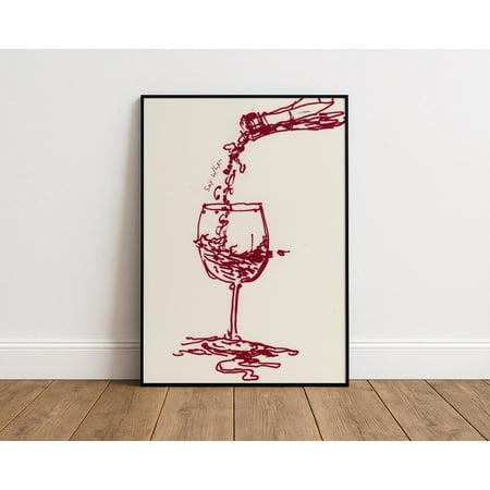 SUNNYPOSTER Minimalist wine line art print funny kitchen wall decor bar poster wine lover gift Unframed Paper Poster 12x18in