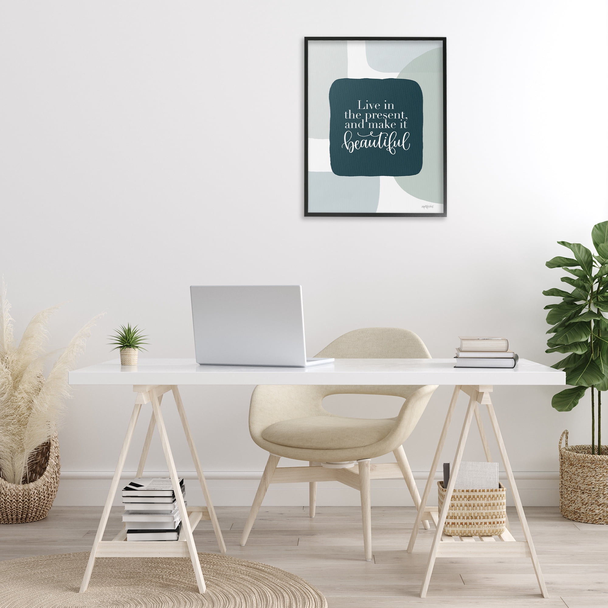 Stupell Industries Live In The Present Typography Painting Black Framed Art Print Wall Art, 24 x 30