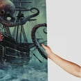 thumbnail image 3 of PRATYUS Octopus Shower Curtain Ocean Kraken Attack Nautical Pirate Ship Shower Curtain with Hooks, Octopus Tentacles Sailboat Wave Mountain Under Moon Starry Sky Shower Curtain 60x72, 3 of 7