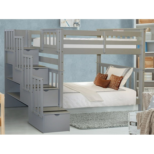 Bedz King Tall Stairway Bunk Beds Twin Over With 4 Drawers In The Steps Gray Com Bedz King Tall Stairway Bunk Beds Twin, Bedz King Stairway Bunk Beds Twin Over Full