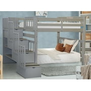 Bedz King Tall Stairway Bunk Beds Twin over Twin with 4 Drawers in the Steps, Gray