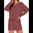 thumbnail image 2 of Conjunto de Pijama para Mujer, de Punto Gofre, Informal, de Dos Piezas, con Bolsillos Rojo Marrón S, 2 of 9