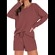 thumbnail image 2 of Conjunto de Pijama para Mujer, de Punto Gofre, Informal, de Dos Piezas, con Bolsillos Rojo Marrón M, 2 of 9