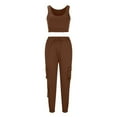 thumbnail image 5 of REORIAFEE Summer Outfits for Women 70s Outfits Women Casual Summer Round Neck Sleeveless Tops Long Pants Suit Coffee XL, 5 of 7