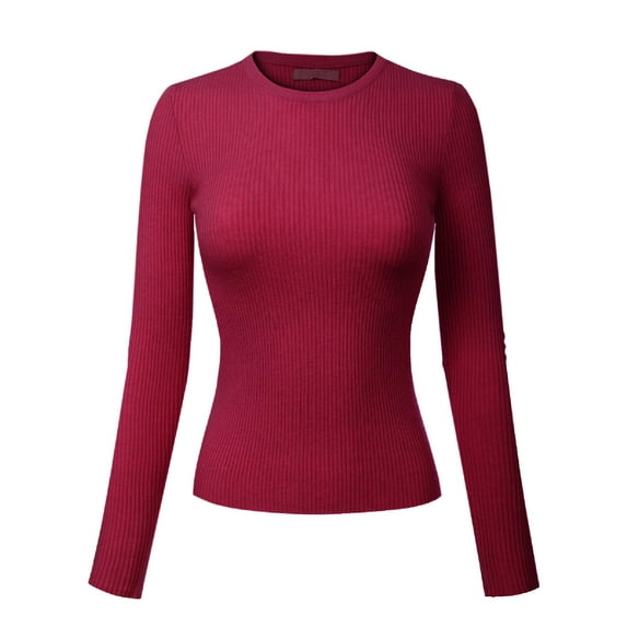 Made by Olivia Women's Solid Long Sleeve Crew Neck Fitted Ribbed Sweater Top