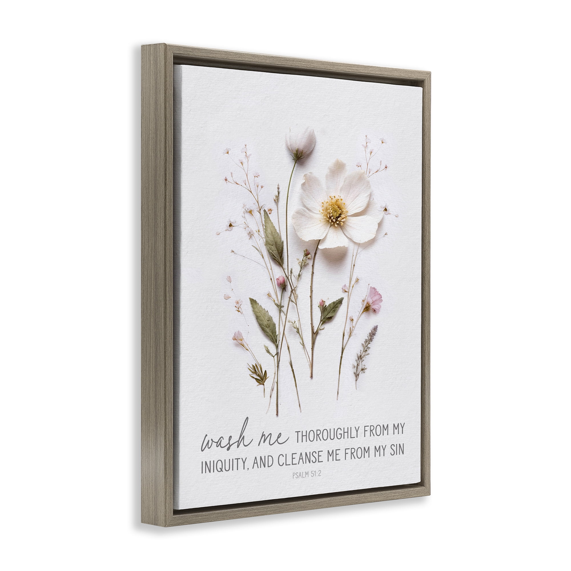 Pressed Flower Proverb Brown Framed Floater Canvas Wall Art, design by Lettered and Lined