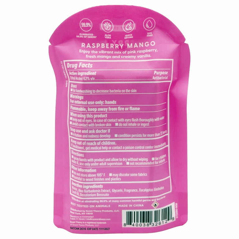 Scent Theory Hand Sanitizer Spray, Raspberry Mango, 1 fl oz