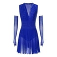 thumbnail image 3 of Doomiva Women's Lyrical Dance Dress Sparkly Rhinestone Figure Skating Leotard Dress with Gloves Royal Blue XL, 3 of 7
