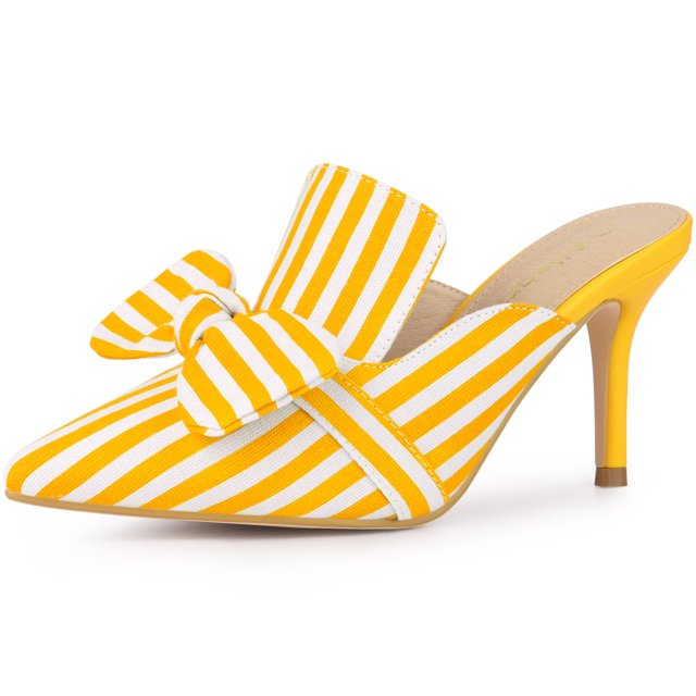 Sandalias de tacón de aguja con lazo a rayas Allegra K Amarillo 40