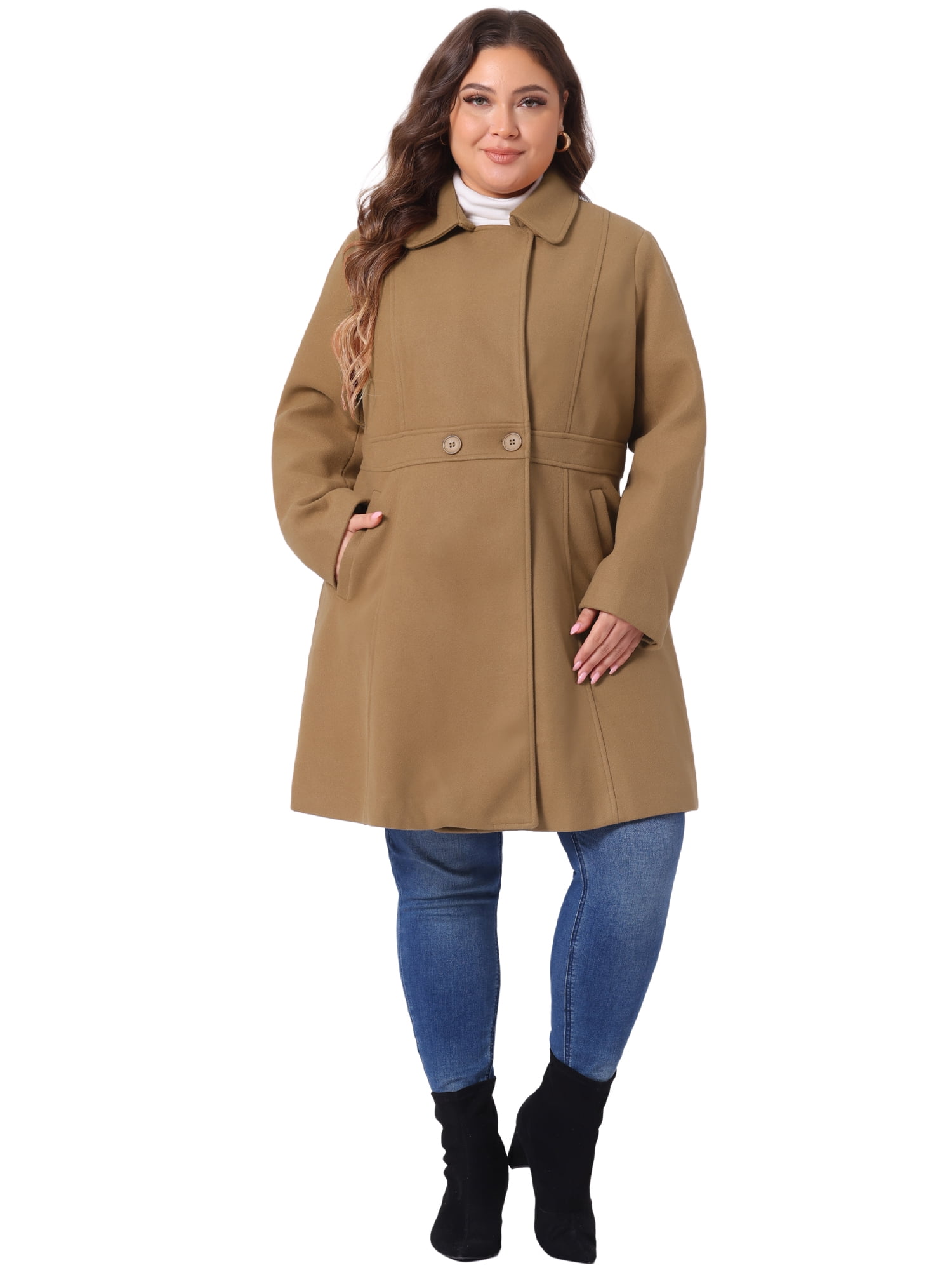 DARING DIVA Women's Plus Size Notched Lapel Single Breasted Coat 2X Camel