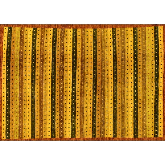 Ahgly Company Machine Washable Indoor Rectangle Abstract Yellow Modern Area Rugs, 5' x 7'