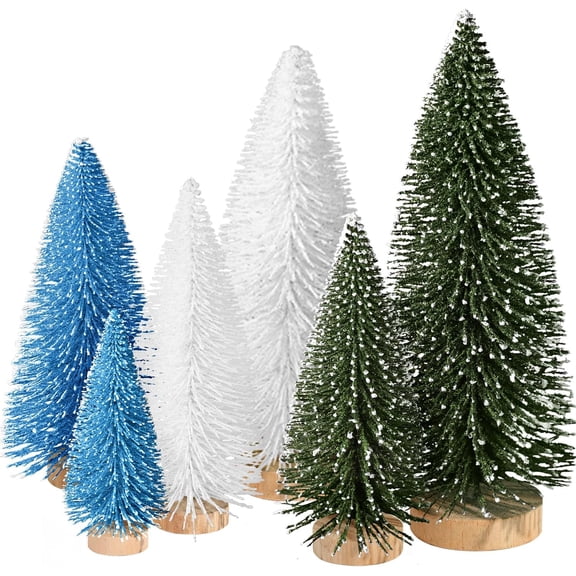 6pcs /9pcs Mini Christmas Tree Desktop, Artificial Christmas Pine Tree, Mini Bottle Brush Trees Tabletop, Small Sisal Trees with Wooden Bases, Xmas Holiday Decor