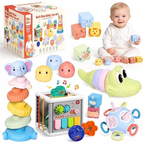 Chuvikid 6 in 1 Montessori Toys for Baby 6-12 Months and Infant Toy for 1-3 Year Old,Early Learning Toys Set,Sorting Sensory Toys Gifts for Girl Boy