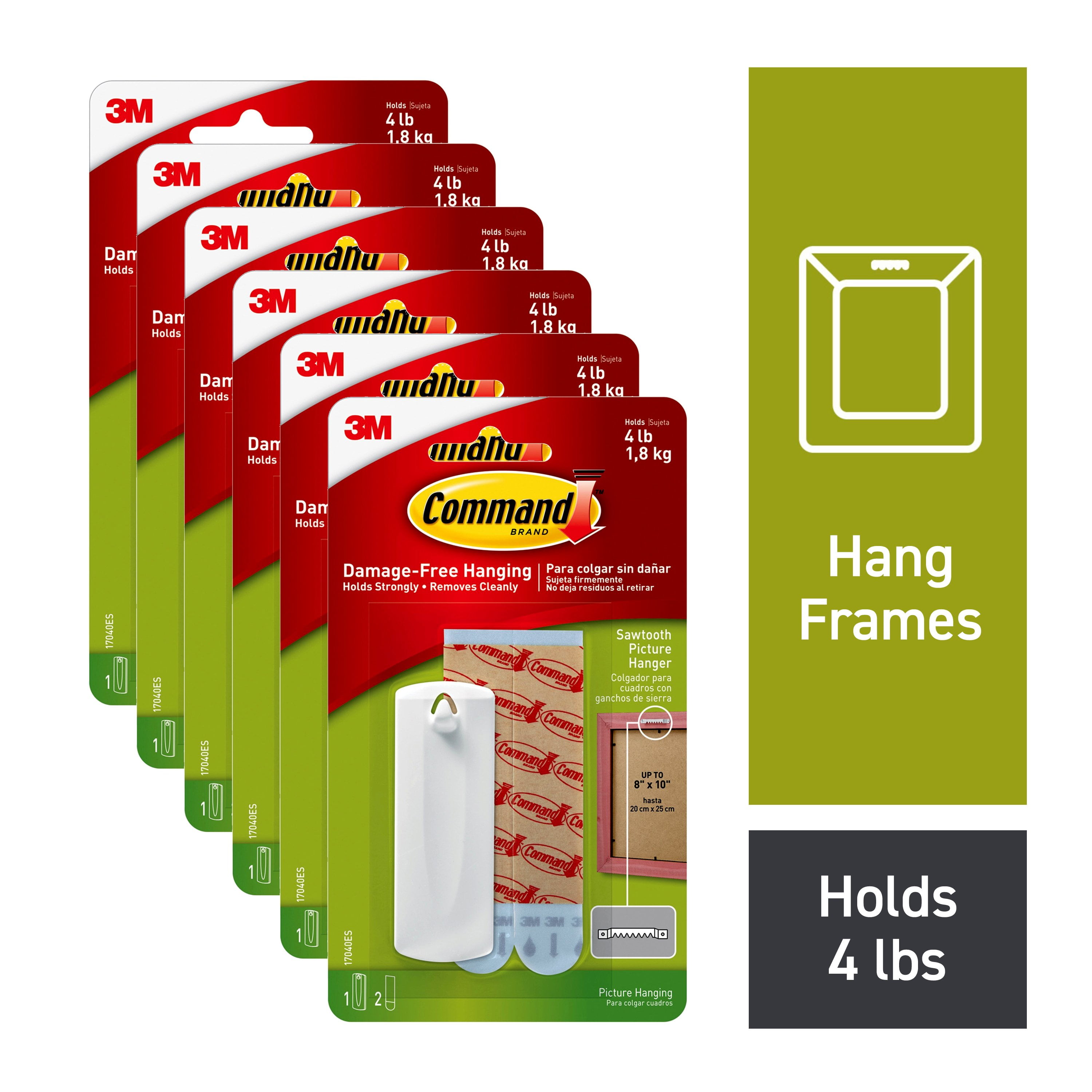 Command Sawtooth Picture Hanger, White, 6 Hangers, 12 Strips