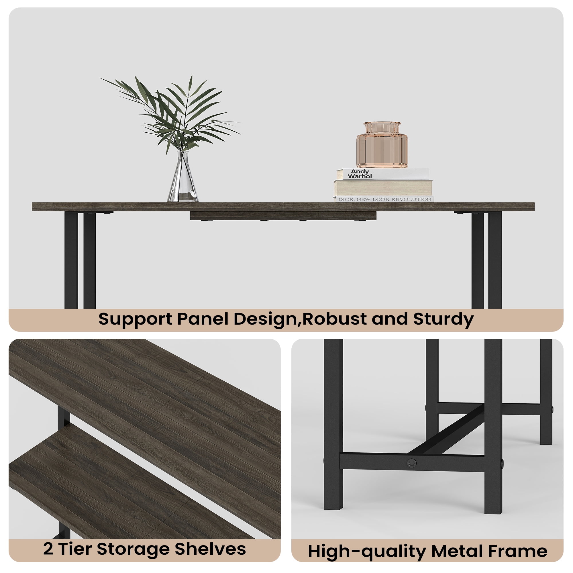 Manxile Modern Narrow Console Table, 2 Tier Storage Shelves Wooden Sofa Side Table, Gray Oak