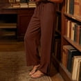 thumbnail image 3 of Women Pants Casual New Wide Leg Beach Pants for Women Summer Cooling Pleated Pants with Pockets High Waist Drawstring Slit Hem Casual Trousers, 3 of 7