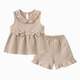 thumbnail image 2 of KPOPLK Toddler Baby Girls Summer Clothes Floral Sleeveless Tops + Shorts 2 Pieces Set Summer Kids Graphic Print Outfit Set 12M - 5T(12-18 Months,Beige), 2 of 6