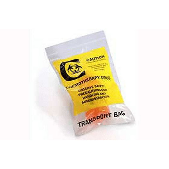 Chemotherapy Drug Transport Bags, 6W X 9L, Clear Pre-Printed 2-Mil Poly, Reclosable - Case of 1000 Bags