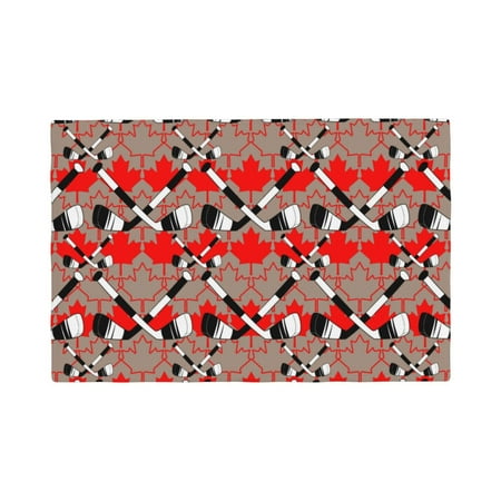

Table Placemats Set of 6 - Hockey With Maple Leaves 12x18 In Faux Linen Double Heat Resistant Place Mats Cloth Indoor/Outdoor Placemats Washable Table Mats for Dining Kitchen Party