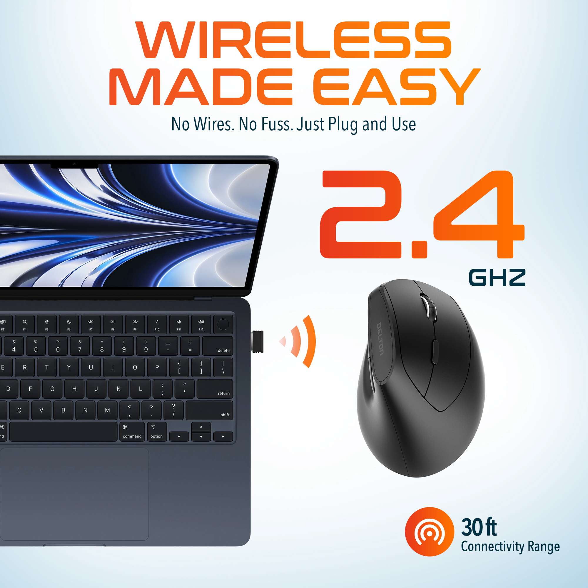 Delton S12P Vertical Computer Wireless Mouse, 2.4G Wireless Connection, 6 Buttons, 3 Adjustable DPI (800/1200/1600) Compatible for Windows/Laptop/PC/MacOS - Black