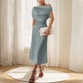 thumbnail image 6 of Njagoc3 Womens Short Sleeve Fitted Dress - Round Neck, Solid Color, Waist-Defining Design, Summer Office Wear, 6 of 6