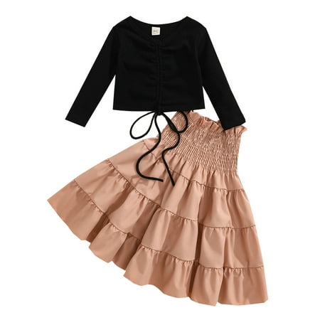 

Sunisery Kids Baby Girls Autumn Long Sleeve Tops and Pleated Mid-length Skirt Outfits Set Black 18-24 Months