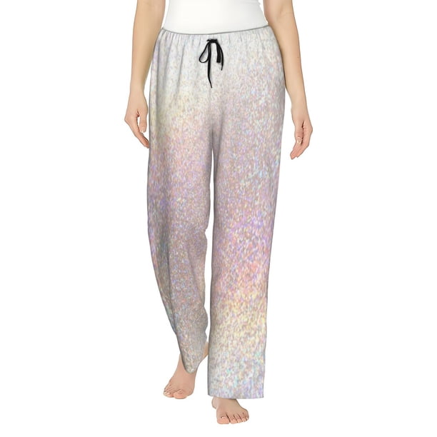 Fotbe Glitter Light Pearl Pantalones de Pijama para Mujer, Pantalones de Dormir, Pantalones Pj con Cordón y Bolsillos-Large