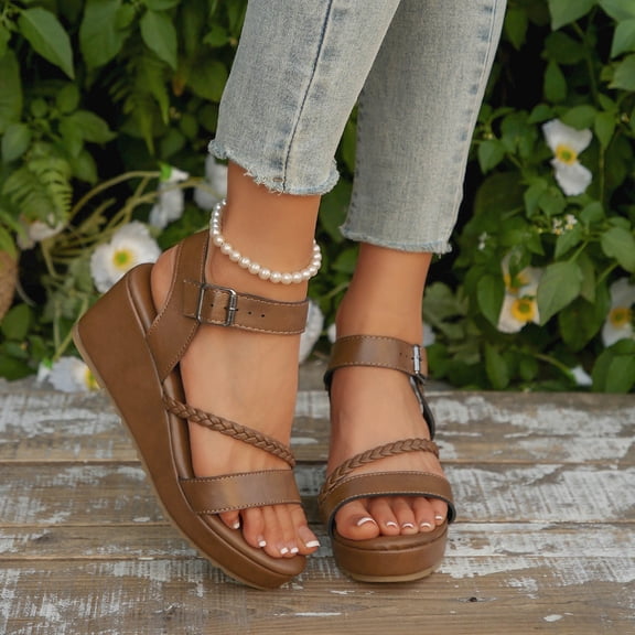Wedge Sandals for Women Plus Size Open Toe Crisscross Ankle Strap Shoes Comfortable Summer Beach Casual Platform Sandals