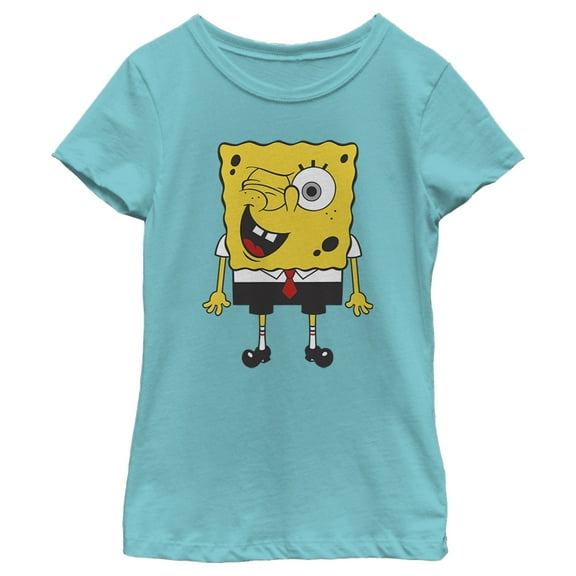 Girl's SpongeBob SquarePants Wink Attitude  Graphic Tee Tahiti Blue X Small